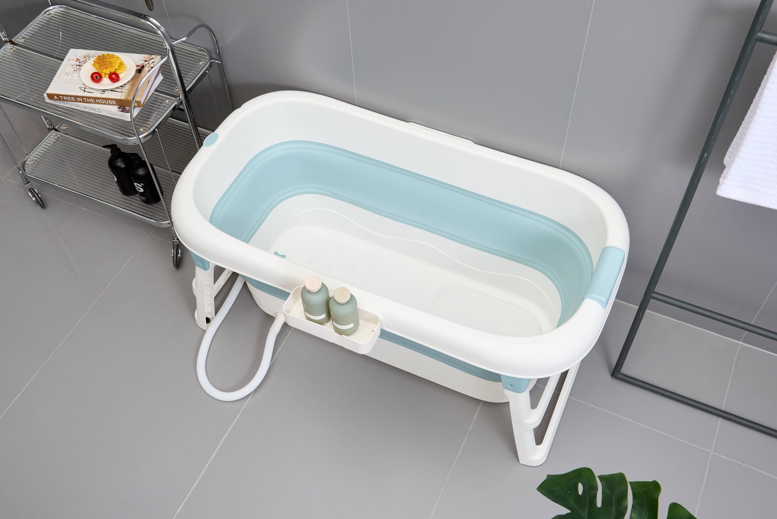 Vikbart - Vasca da bagno per adulti, pieghevole, vasca da bagno mobile per bagno, doccia e balcone, perfetta per bagni di piccole dimensioni, con portasapone, cuscino per il collo, pratica e portatile