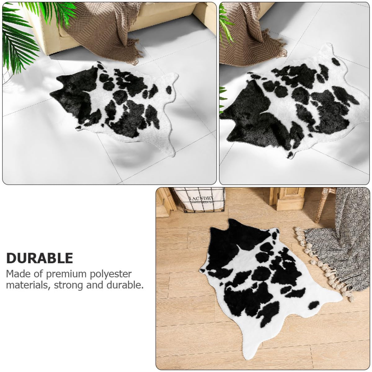 IMIKEYA Tapis de Sol Antidérapant en Polyester Imprimé Vache Noir et Blanc Tapis Imitation Peau de Vache pour Décoration Maison et Salon et Multifonctionnel