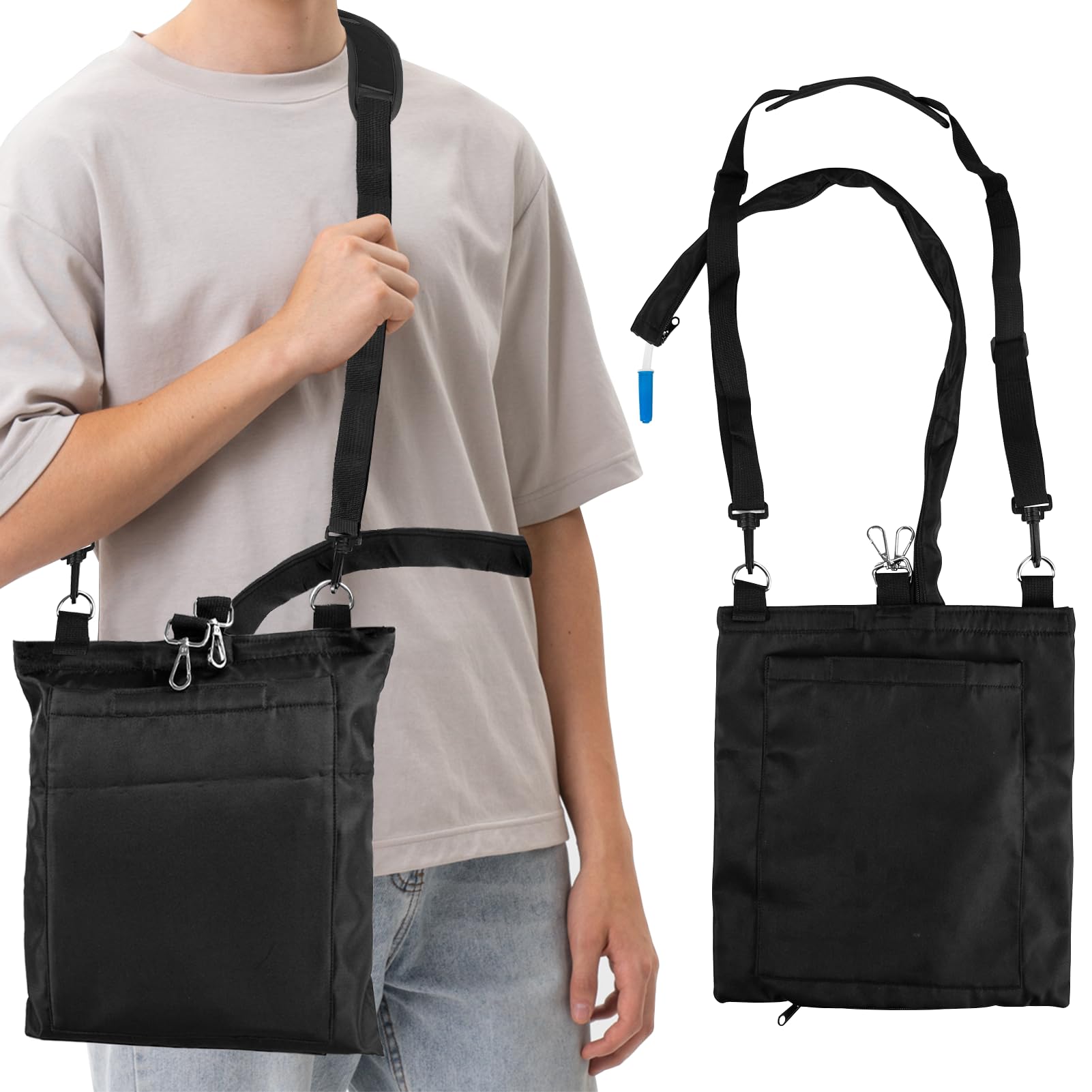 2000ml Catheter Bag Holder, Foley Catheter Bag Covers with Zipper Pipe Sleeve & Adjustable Strap, Secure Soft& Discreet for Nephrostomy Bag & Foley Catheter Users, Urine Bag Cover (Black)