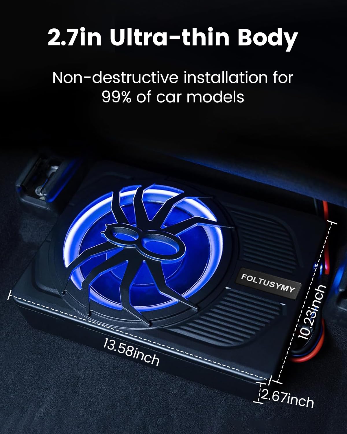 FOLTUSYMY Subwoofer alimentato dell'automobile, sottile sotto il subwoofer dell'automobile di Seat alimentato