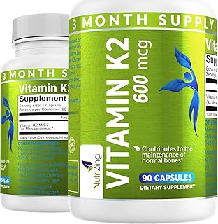 NutriZing K2 Vitamin Supplement MK-7 - High Strength 600mcg - Supports Bone & Arterial Health - 90 Vegan Capsules - Vitamin K2 for Men & Women - 3 Month Supply
