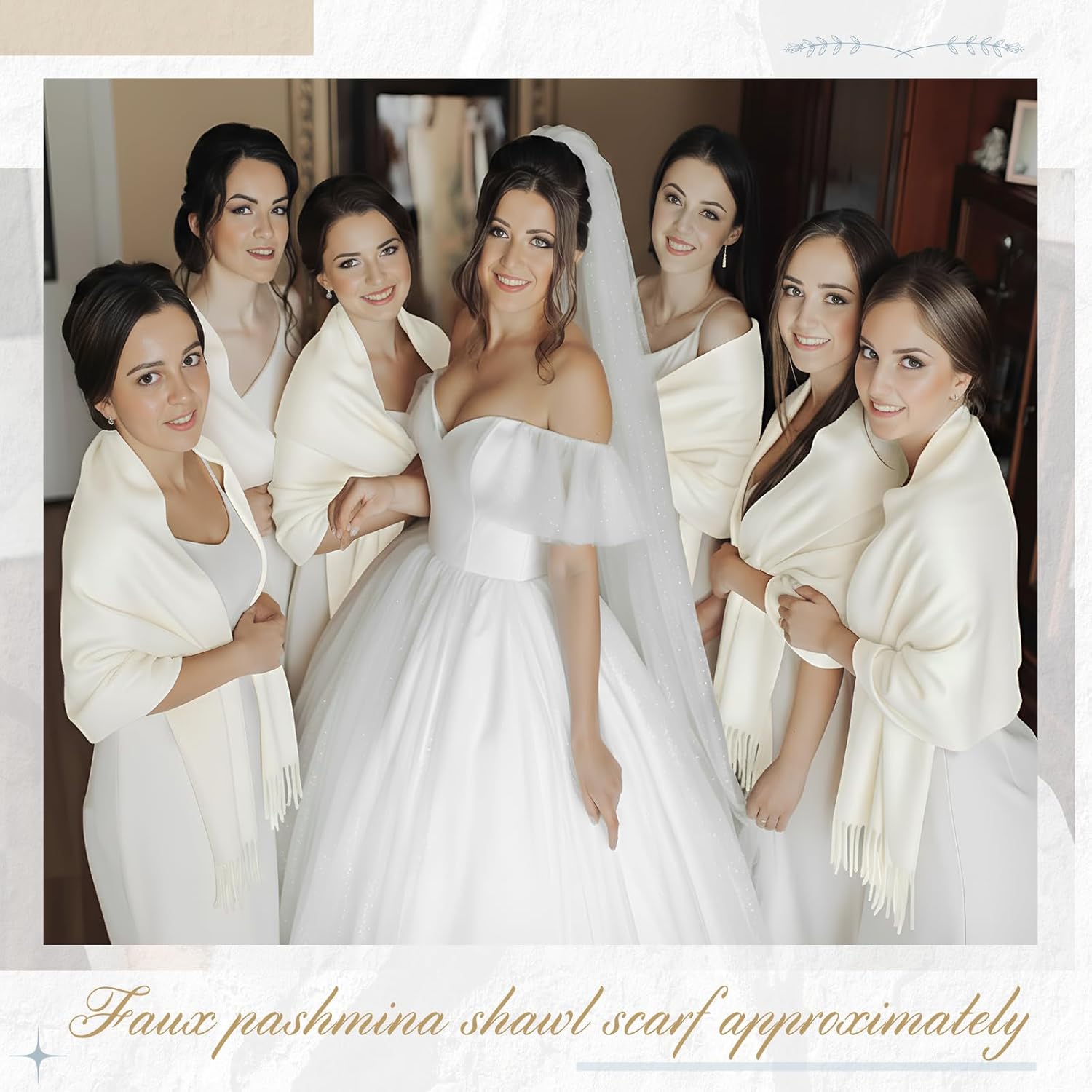 6 Pcs Winter Scarf for Women Faux Pashmina Shawl Wraps Warm Scarves 79x28 for Wedding Evening Dress Bridesmaid Gift - Image 5