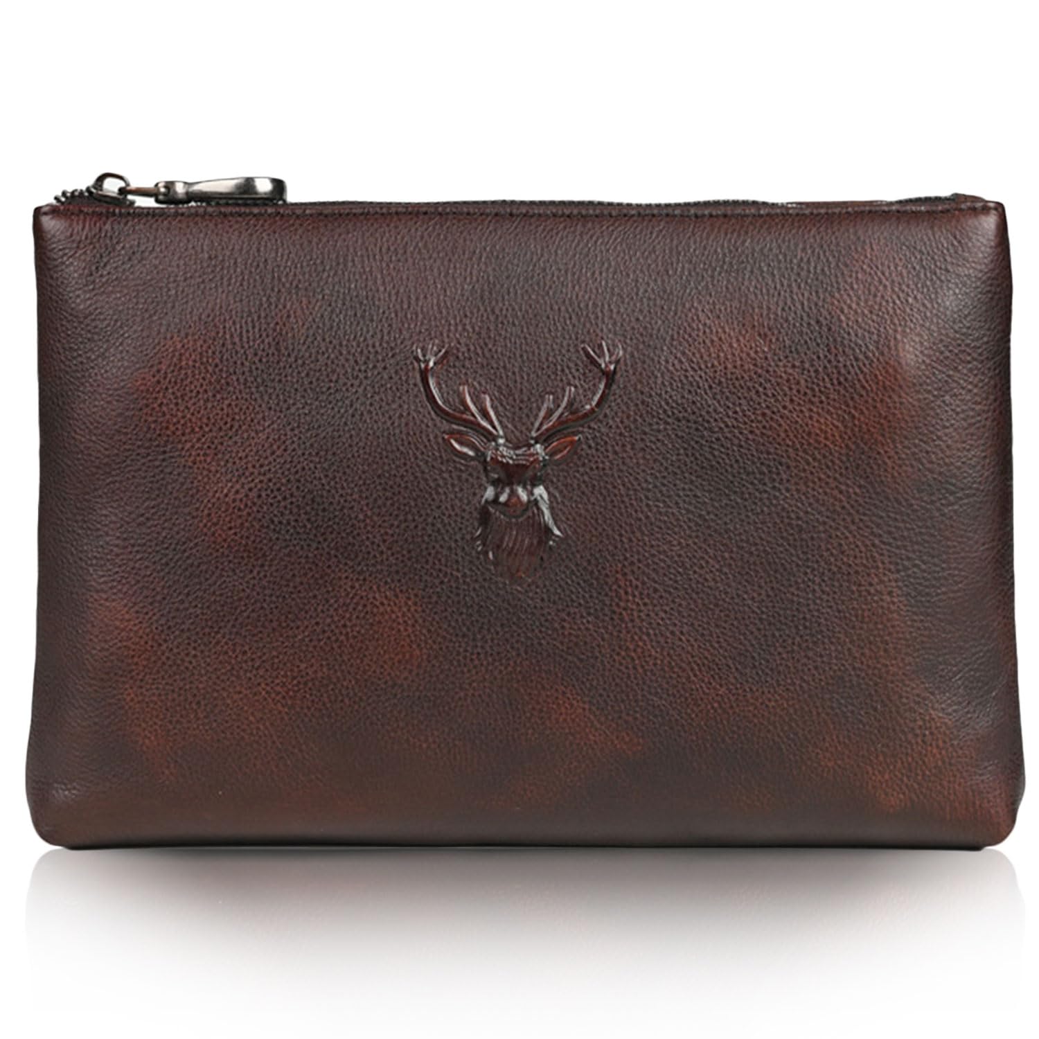Karoukee Bolso de Mano de Cuero de Curtido Vegetal para Hombre, Cartera de Mano Lujo, Bolso de Negocios Multiusos, Bolsos Grande, Clutch Tablet 9.7 Pulgadas