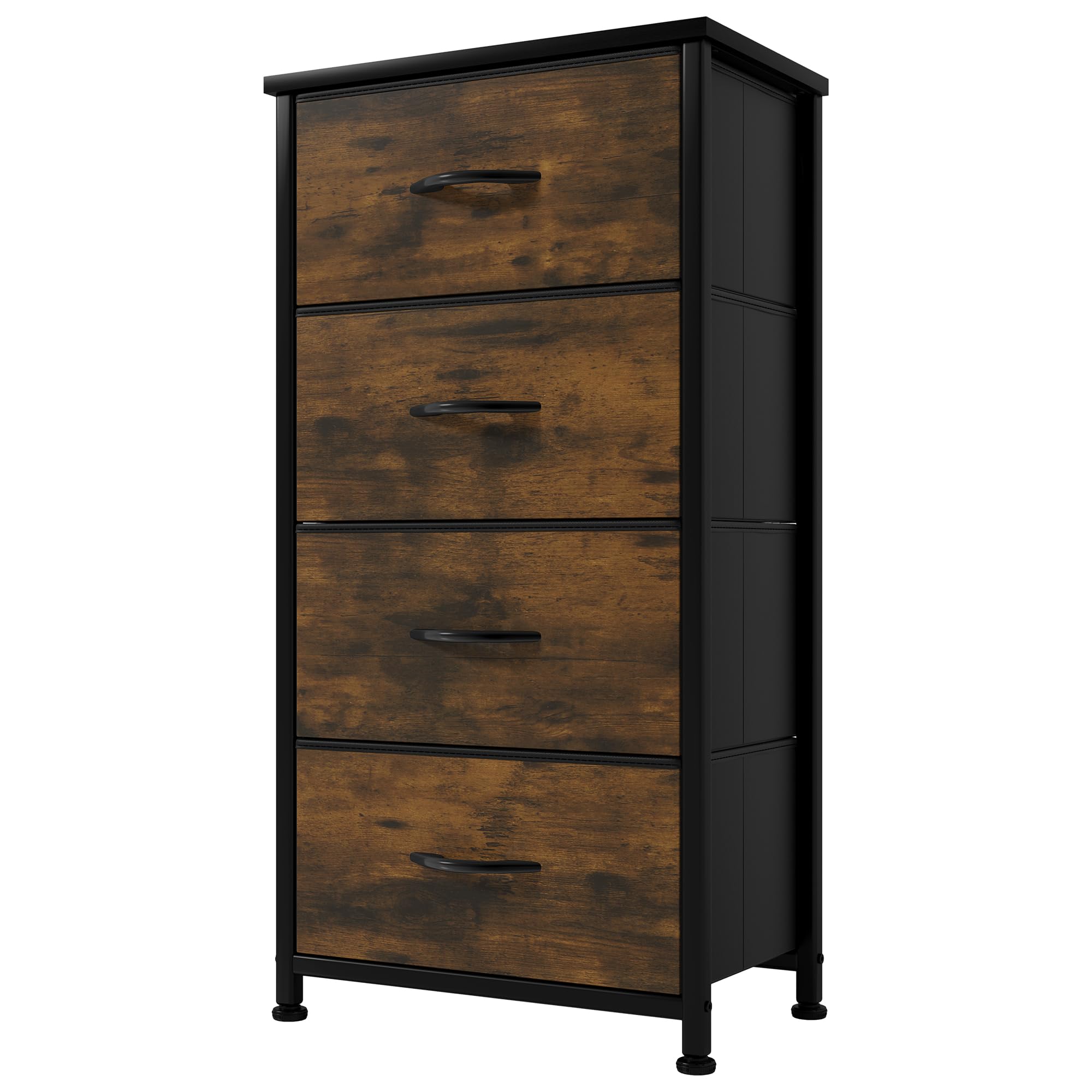YITAHOME Small Chest of Drawers with 4 Drawers, Fabric Dressers with Easy Pull Handle,Sturdy Steel Frame,Storage Drawers for Bedroom,Rustic Brown