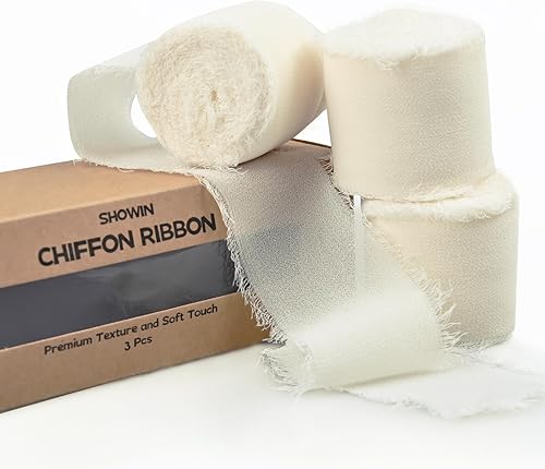 3 rollos de cinta de gasa con flecos hechos a mano color blanco crema, de 1.5 pulgadas x 7 yardas, cinta rústica colorida para ramos de flores,