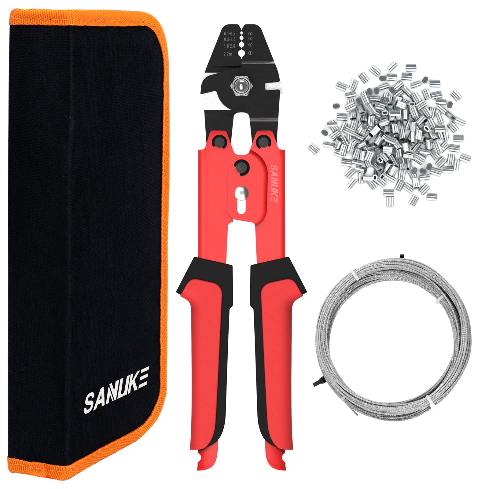 Sanuke Wire Rope Crimping Tool with 120pcs 1/16'' Crimping Loop Sleeves ...