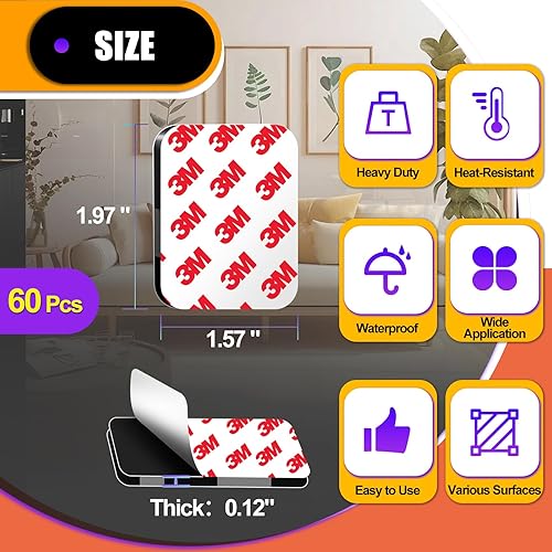 Miniatura 5 de 60 almohadillas adhesivas fuertes de doble cara, hechas de 3M, cinta de espuma adhesiva cuadrada de alta resistencia para pared de decoración de