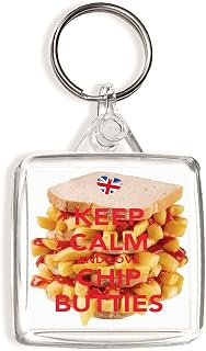 Keep Calm and Love Chip Butties - Square Keyring