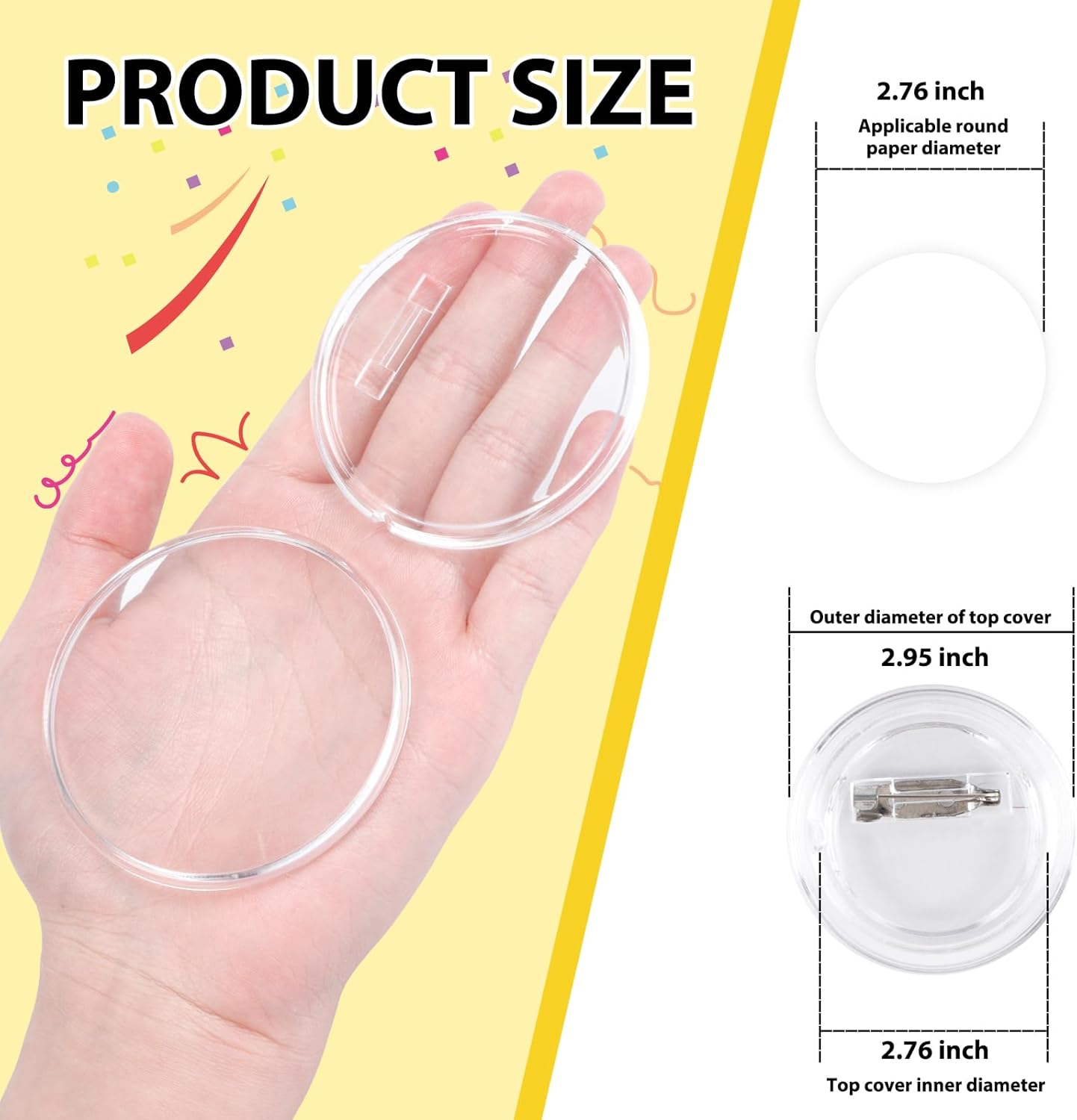 Happizza 25pcs Acrylic Clear Button Pins,2.76 Inch Custom Pin Badges, DIY Blank Buttons Pins,Round Photo Buttons Personalized Button Making kit for Craft 70mm/2.76in 25 pack