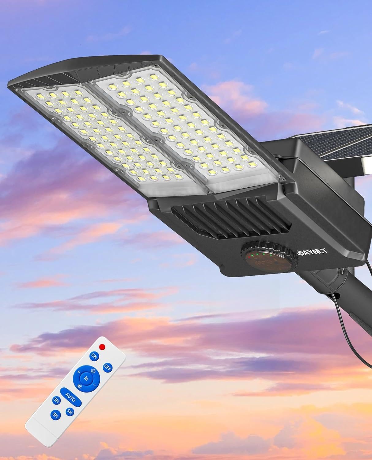 JAYNLT Solar Street Lights Outdoor,6500K High Power Parking Lot Lights Commercial Dusk to Dawn, IP67 Waterproof Solar Security Flood Lamps Motion Sensor for Parking,Road
