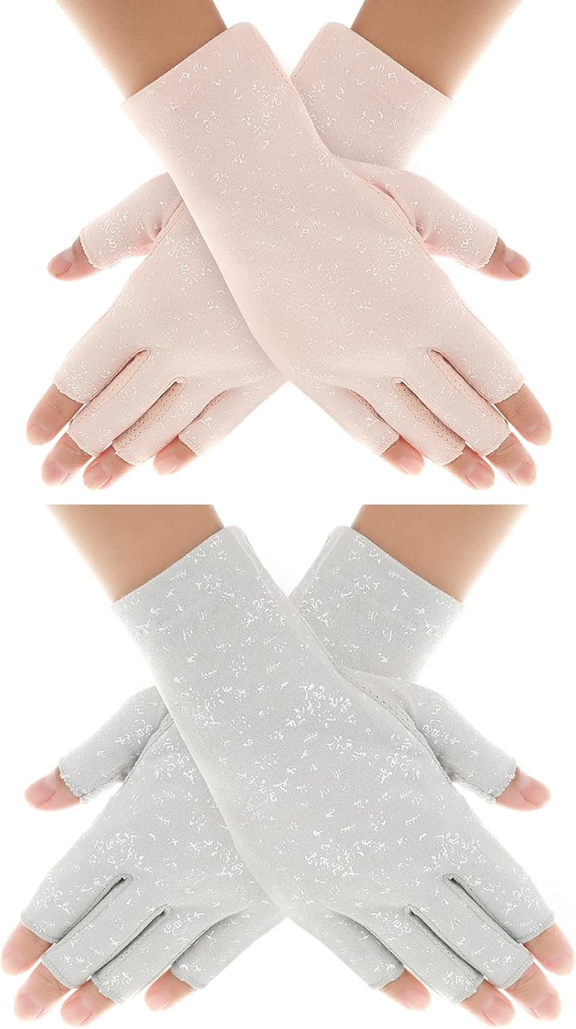 Yolev 2 Pairs Women Sunblock Fingerless Gloves NonSkid Summer Gloves