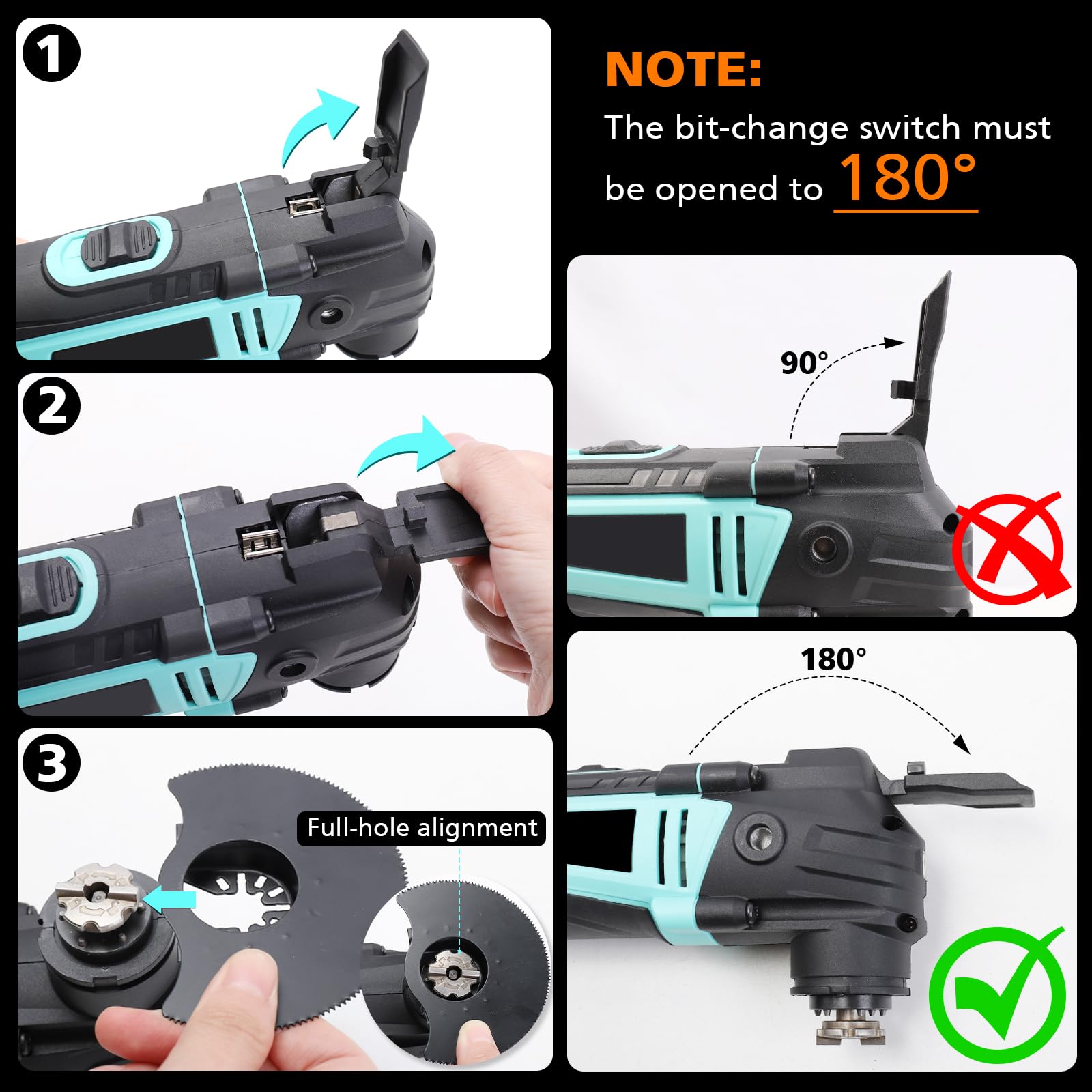 XSSIVE Multiherramienta oscilante de 2.5 amperios, 6 velocidades variables y ángulo de oscilación de 3.2°, cambio de hoja sin herramientas, kit de accesorios de 17 piezas para lijar, cortar, raspar