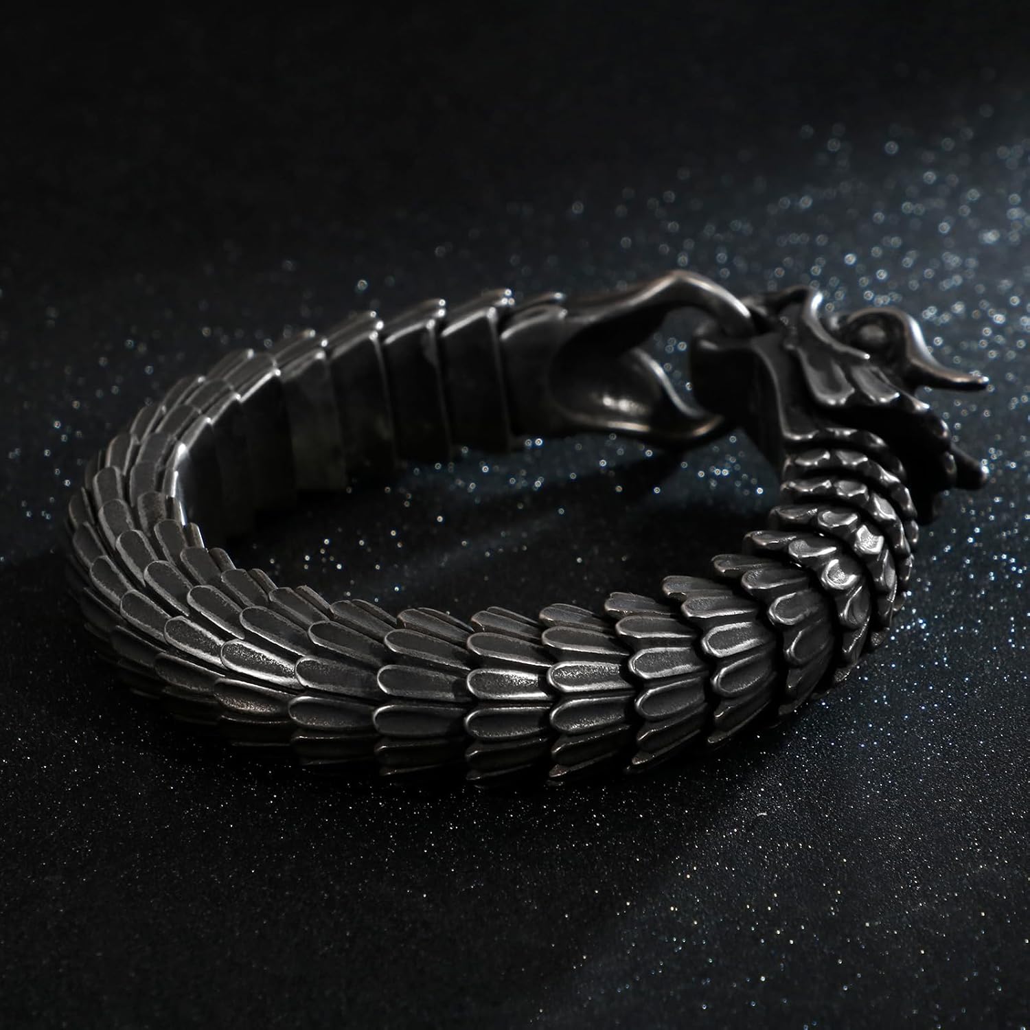 Kalen Dragon Scale Bracelet Vintage Stainless Steel Chain Design Black Metal Finish Men's Jewelry Gift for Him - Image 8