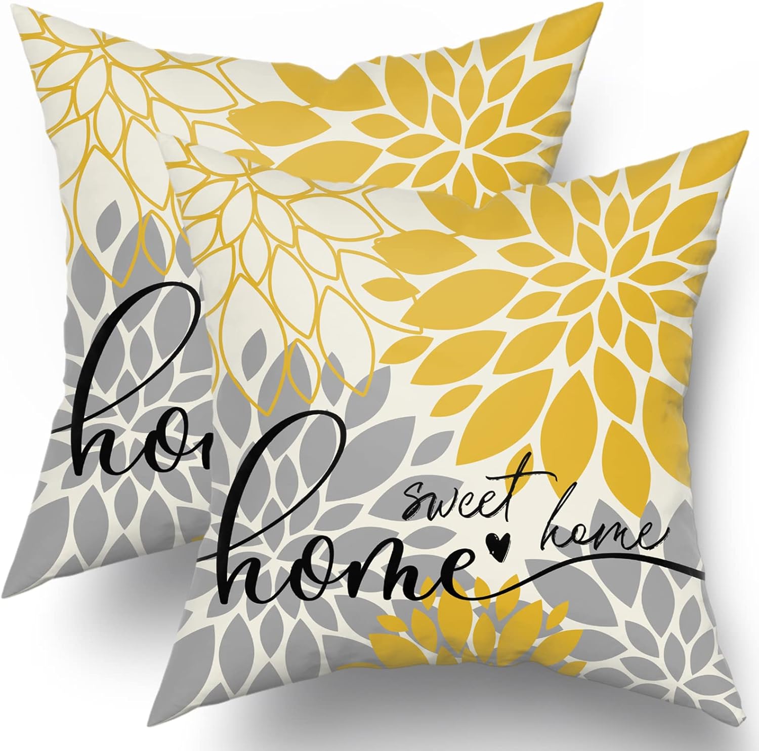 Yellow Grey Pillow Covers 18x18 Inch Set of 2 Spring Summer