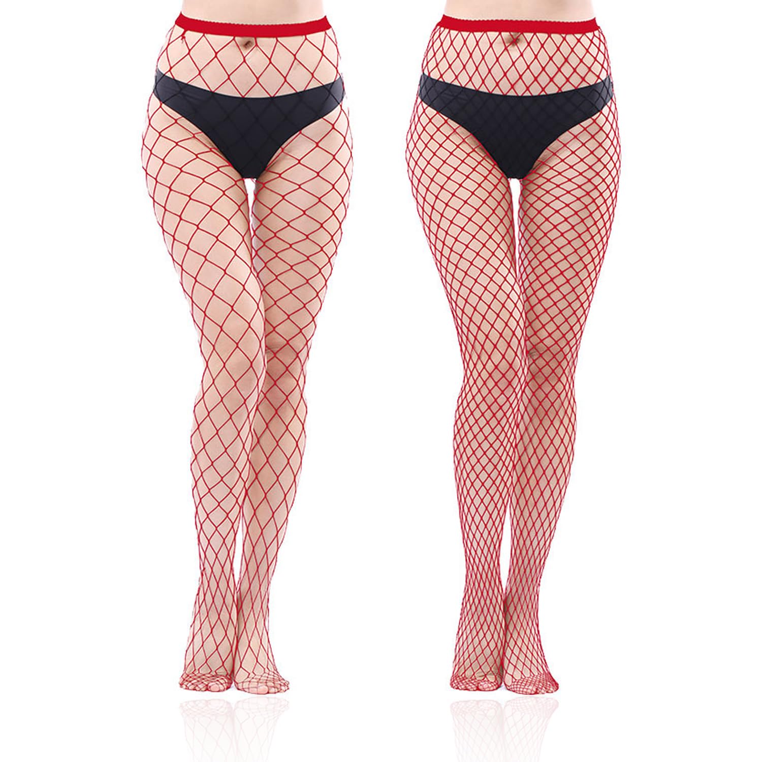 Ubsiuh Unisex Red 2 Pairs Of Fishnet Socks, Fashion Mesh Pantyhose, Ladies Wear Matching Accessories, Stage Performance Costumes, Personalized Style Socks.