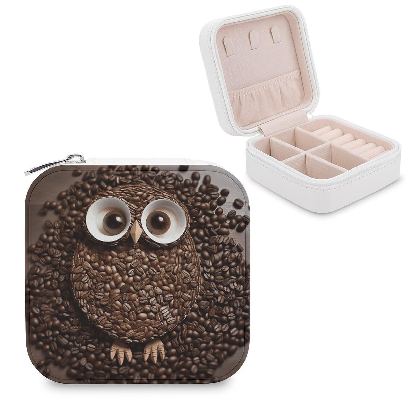VstaDank Coffee Bean Owl Jewelry Box for Women Custom Travel Jewelry Case Personalized Travel Jewelry Boxes Small Portable Jewelry Organizer Box for Rings Necklaces Bracelets Earring