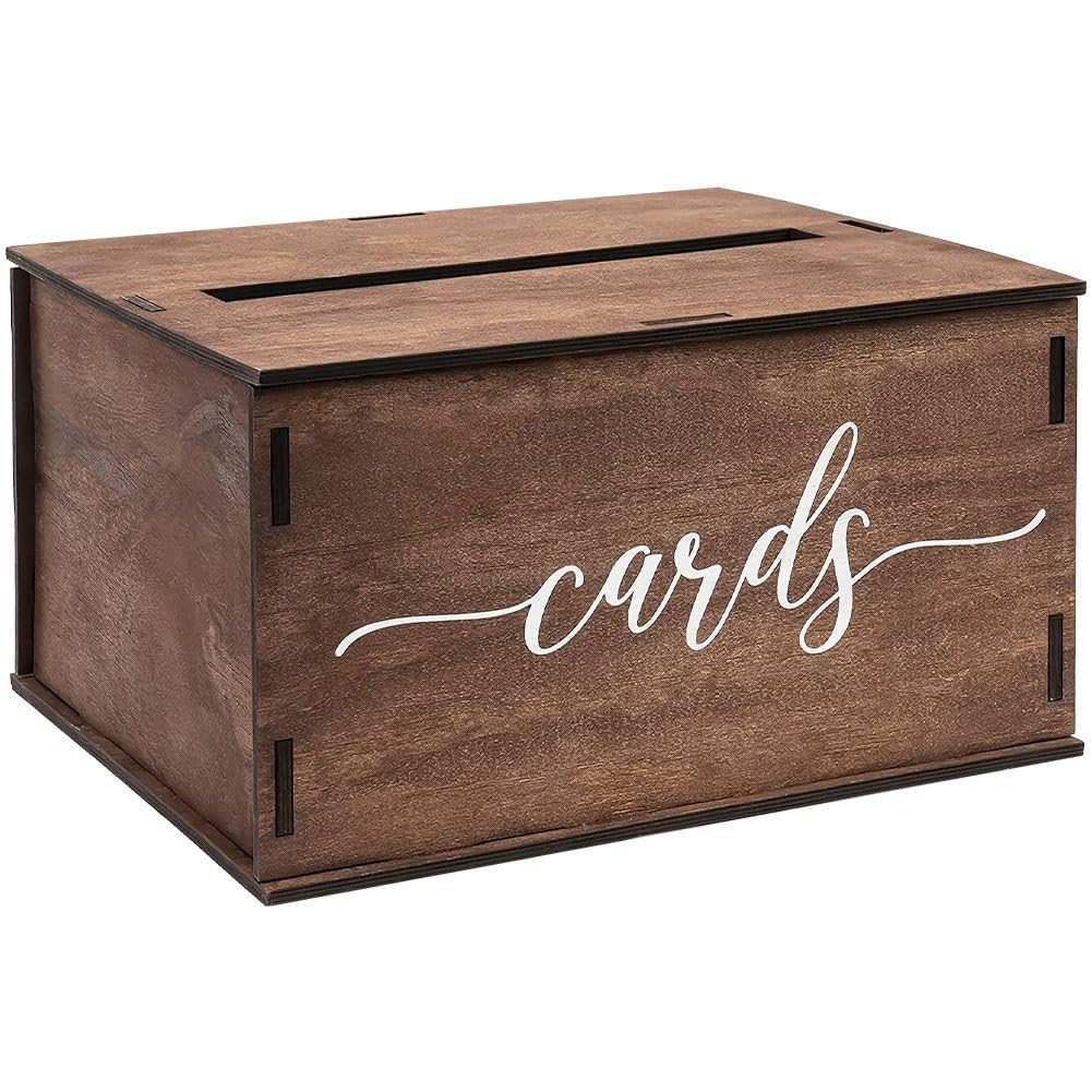 Fituenly Brown Wooden Wedding Card Holder Party Card Box, Decorative Ceremony Card Organizer Vintage Wood With Antique Lock, Envelope Box Holder Gift Box Rustic Card Box For Wedding Reception Birthday Party