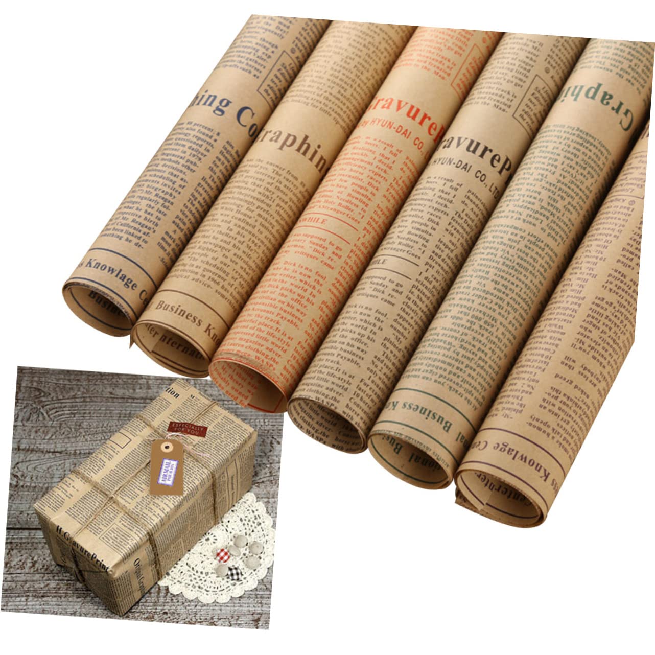 LALAFINA 50blätter Kraftpapier für Geschenke im Vintage-stil Geschenkpapier aus Hochwertigem Papier Retro-papierverpackungen für Blumensträuße und Andere Anlässe Zufälliger Stil