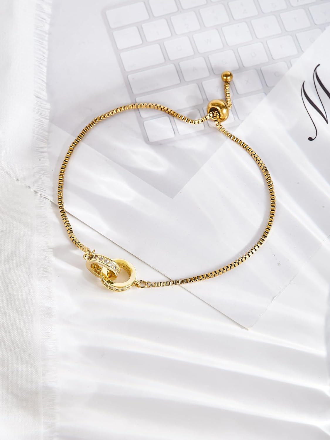 AVELI Stainless Steel Interlocking Rings Box Chain Slider Bracelet - Sleek and Modern Women's Jewelry, Hypoallergenic, Elegant Accessory for Casual or Formal Occasions, Gift for Her - Image 6