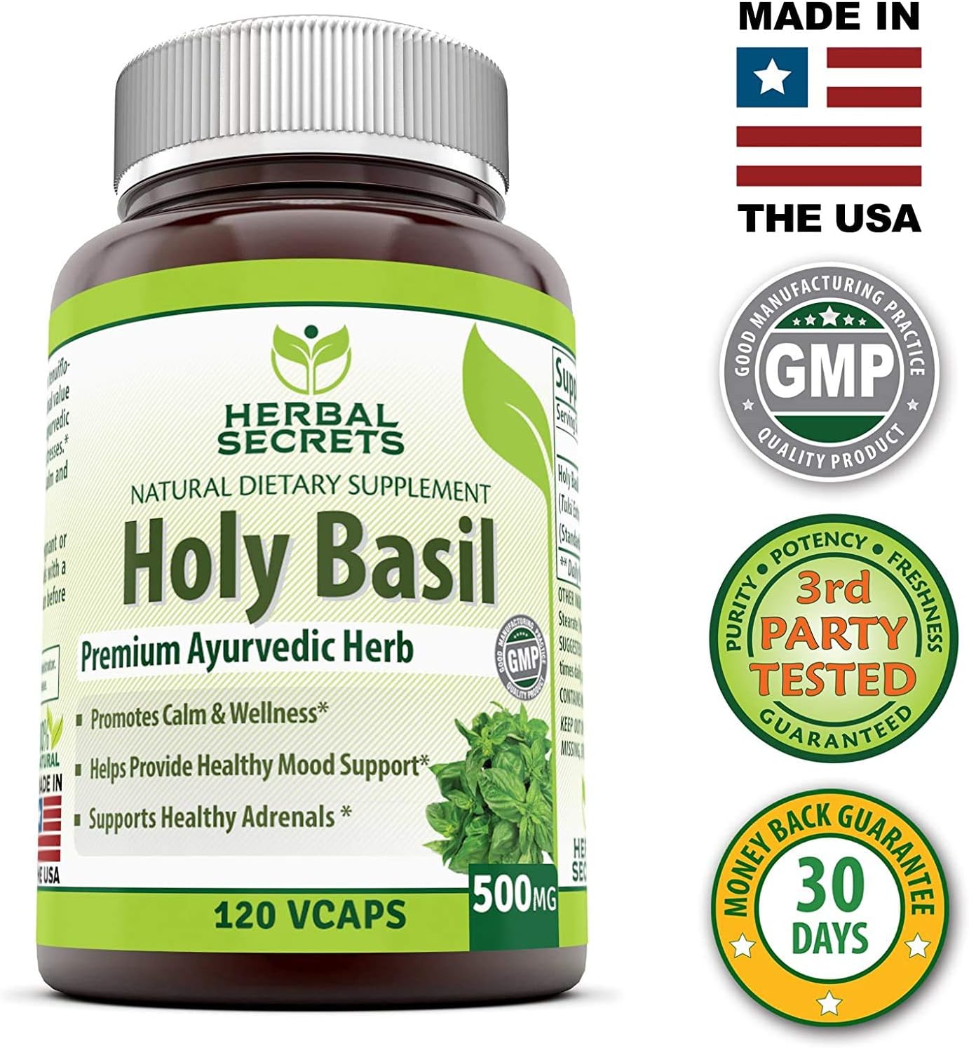 Herbal Secrets Holy Basil 1000 Mg Per Serving Capsules (Non-GMO)- Promotes Calm & Wellness, Helps Provide Healthy Mood Support, Support Healthy Adrenals* (120 Capsules (3 Pack))