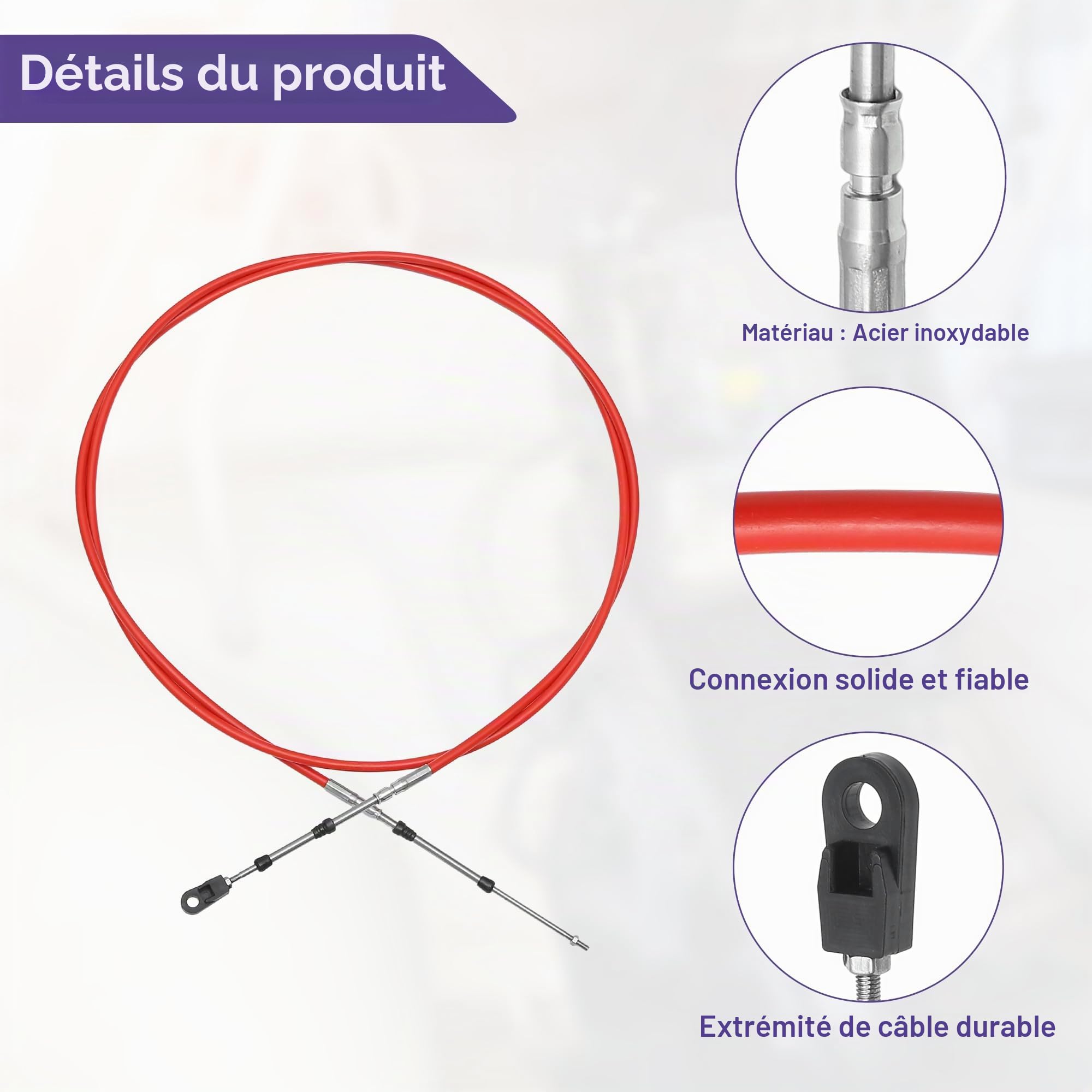 QUARKZMAN Câble De Commande Des Gaz Rouge 2 Pcs Pour Bateau Marin | Longueur 300cm/10ft, Matériau Acier Inoxydable Et Caoutchouc, Filetage M5x0.8, Pour Contrôle Des Gaz Et Changement De Vitesse