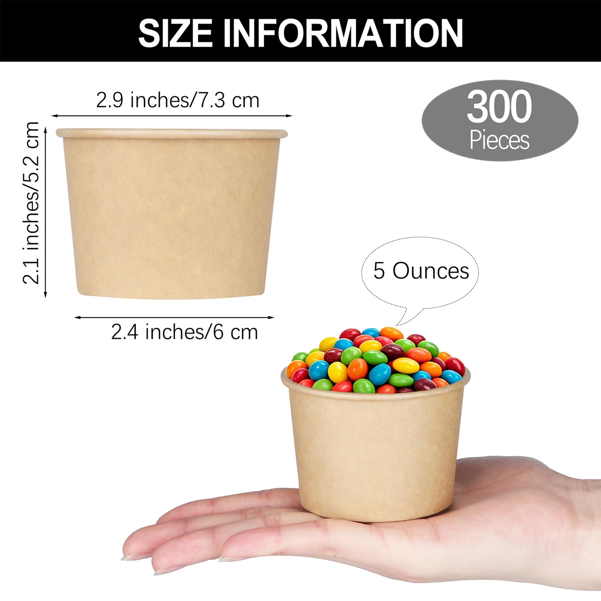 Ruisita Paquete de 300 tazas de helado de papel de 5 onzas, cuencos desechables para sopa, cuencos de postre marrones para alimentos calientes o fríos, suministros de fiesta, tazas de postre para