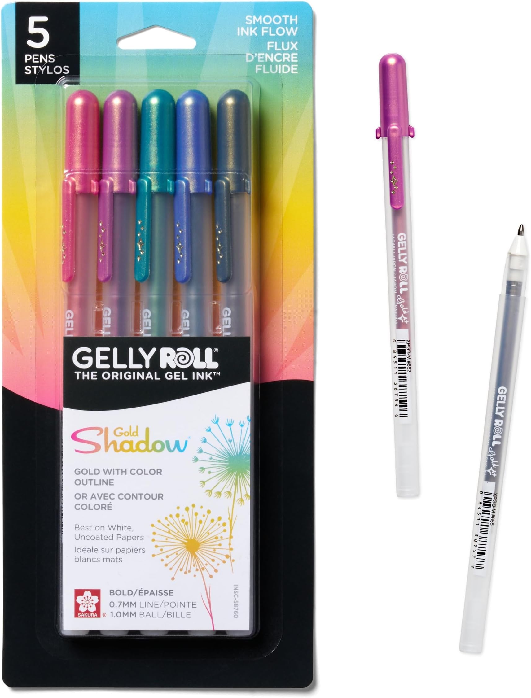 Gelly Roll Gold Shadow Bold Point Pens, Pack of 5, Pink/Lavender/Green/Blue/Black