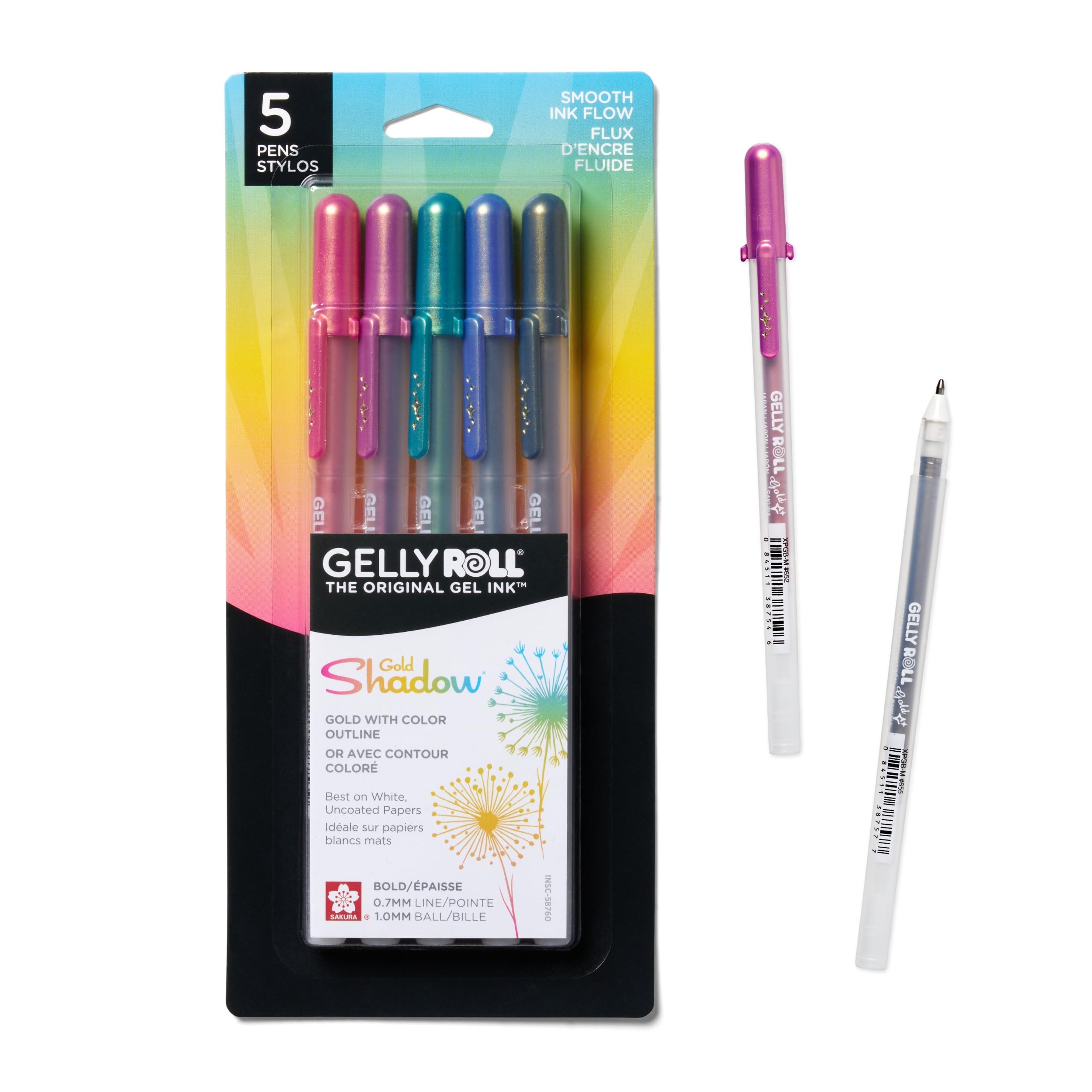 58760 5-Piece Gelly Roll Gold Shadow Pen Set, Assorted Color,White