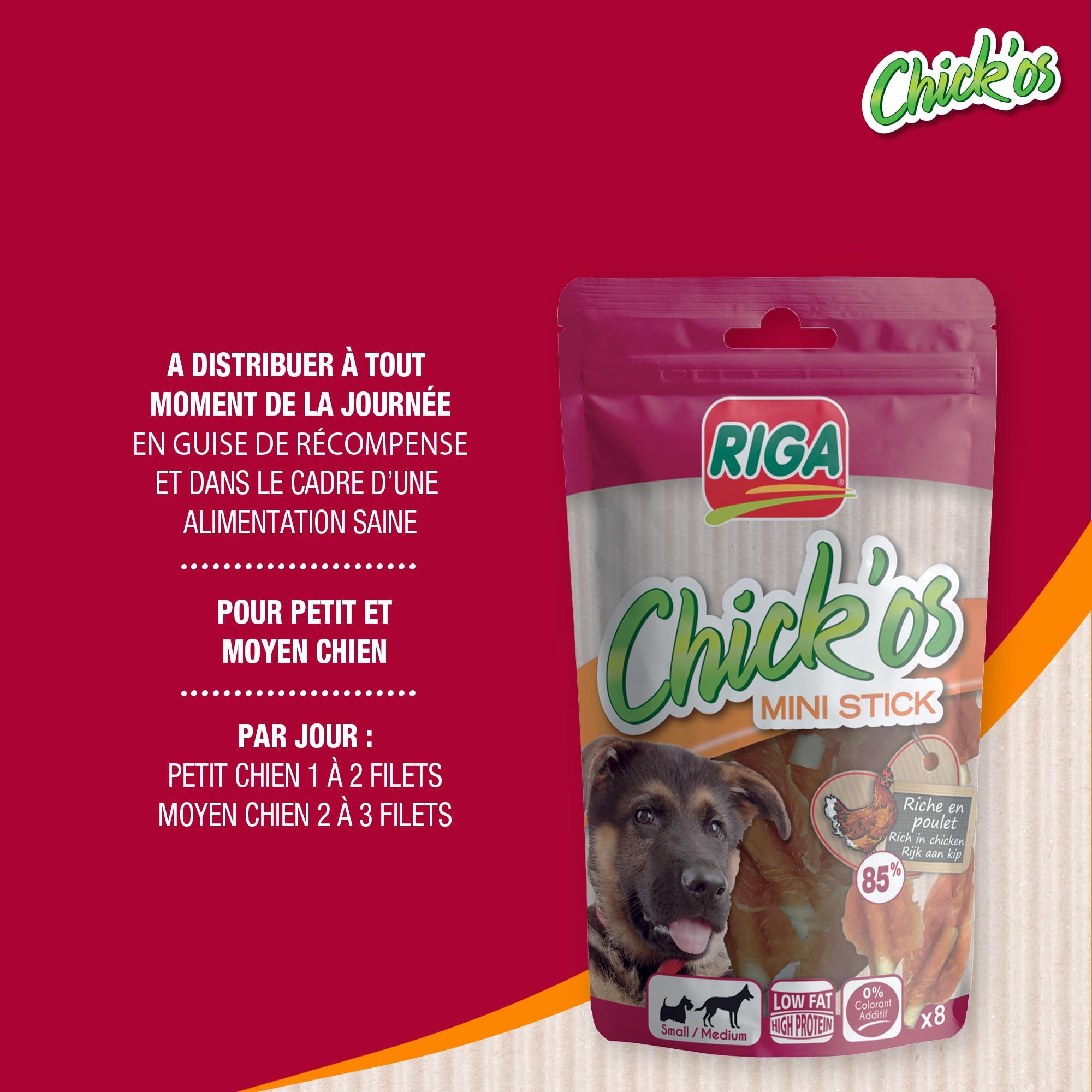 RIGA - Jappy Filet de Poulet + Mini Stick - Friandise Chien - Riche En Poulet - Riche En Protéines & Collagène - Faible En Matière Grasse - Sans Colorant Ni Peau De Boeuf - 65 g