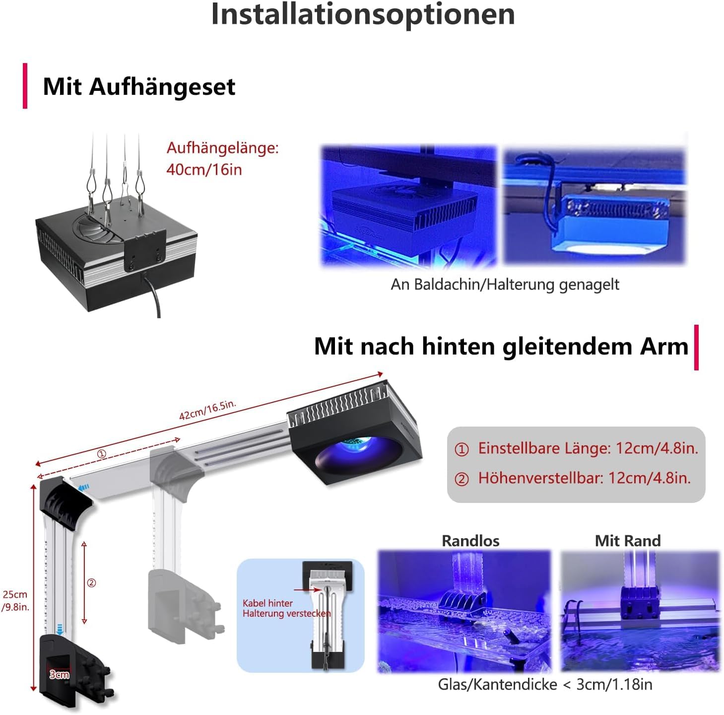 NEU PopBloom RL115 WiFi Meerwasser LED Lampe 360W, Vollspektrum Led Aquarium Beleuchtung für Reef Coral SPS/LPS Fischaquarium, APP unterstützt Deutsch