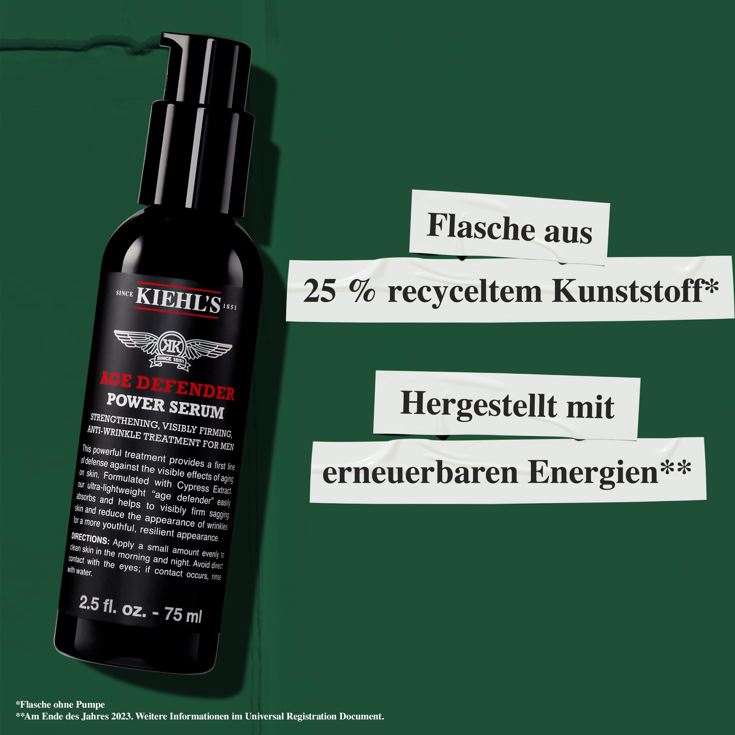 KIEHL'S Age Defender Power Serum, 75 ml, kräftigendes Anti-Aging-Serum für reife Männer-Haut, festigendes und Falten milderndes Pflegekonzentrat mit Zypressen-Extrakt, für alle Hauttypen geeignet | Herren Gesichtsserum für feine Linien - Mit Zypressen-Ext