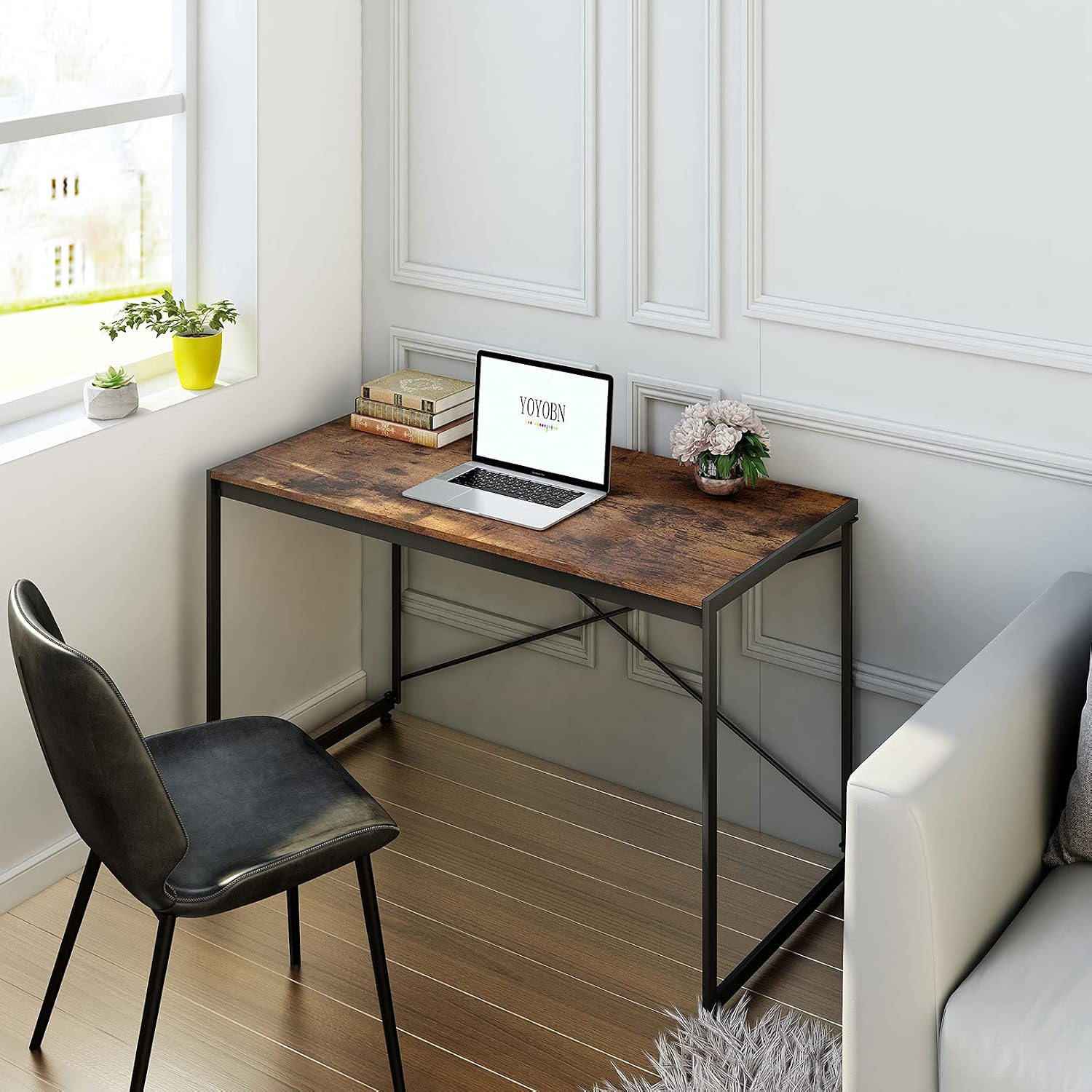Computer Desk Foldable Home Office Table, Portable Study Writing Desk | NO Tools Required | Modern Simple Laptop Work Desk Gaming Table, for Small Spaces/Bedroom/Living Room (Brown, 47 Inch)