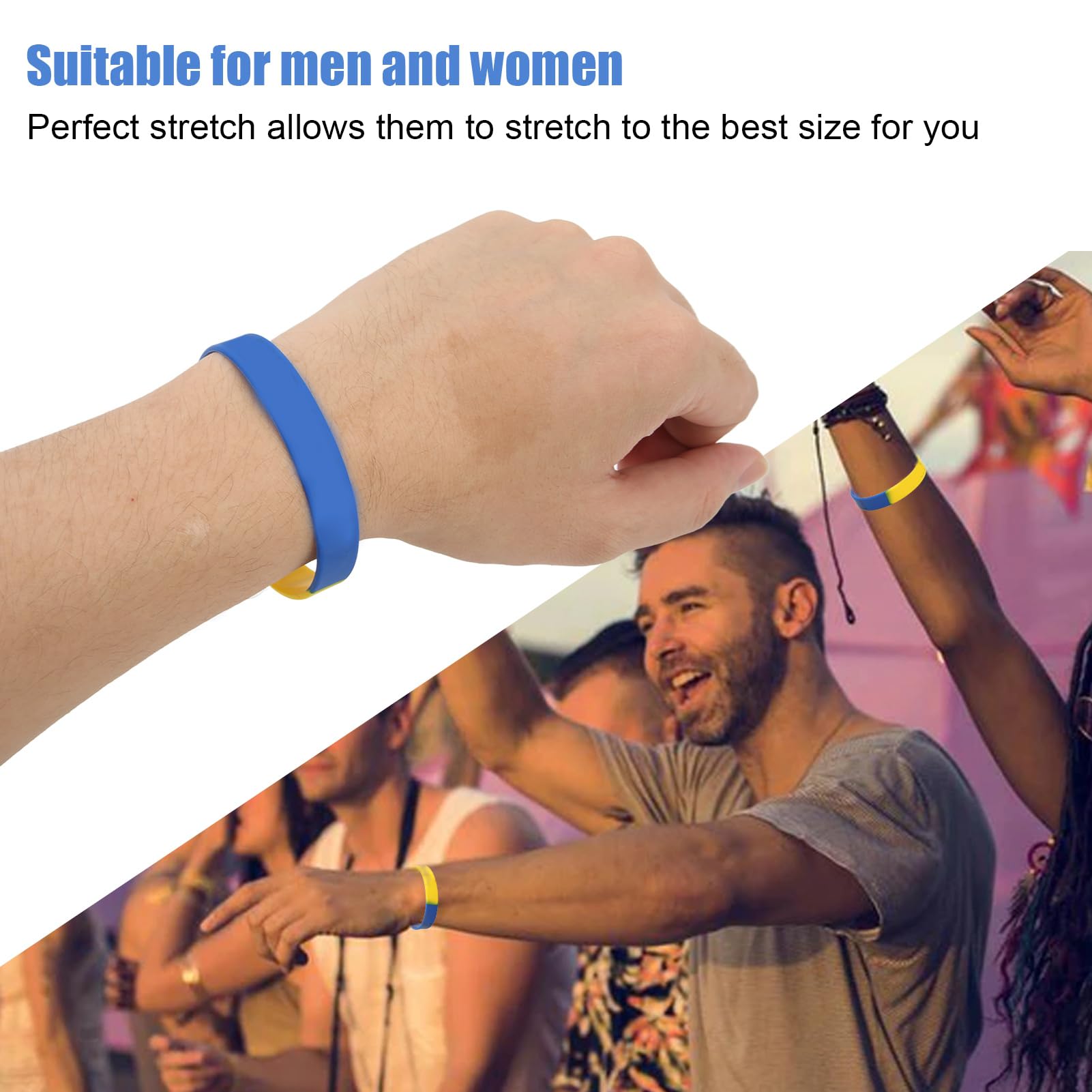 FOLOSAFENAR Ukrainian Rubber Bracelets , 6 . 5cm Diameter Comfortable Ukraine Flag Bracelets 10Pcs 1 . 2cm Width for World Cup for Games