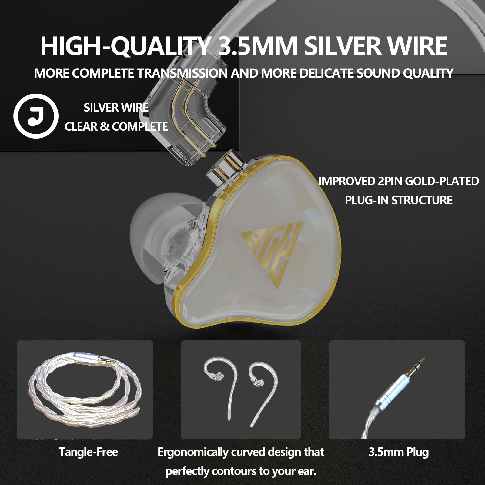 Słuchawki HiFi z podwójnym magnetycznym dynamicznym przetwornikiem, hybrydowa armatura banlance z dynamicznymi słuchawkami dousznymi, słuchawki IEM, słuchawki douszne do gier (bez