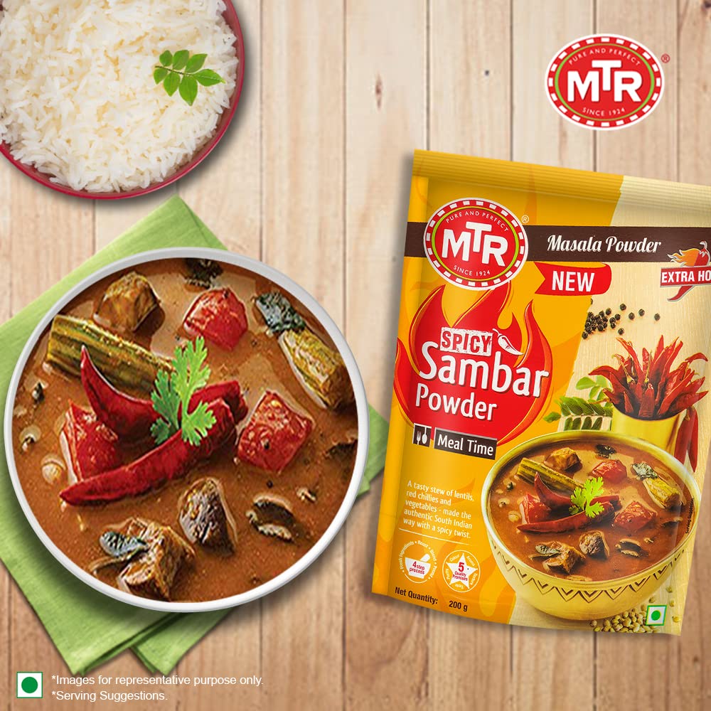 MTR Spicy Sambar Powder | Traditional Masalas | Authentic Sambar with a spicy twist | 200g - Image 5 thumbnail