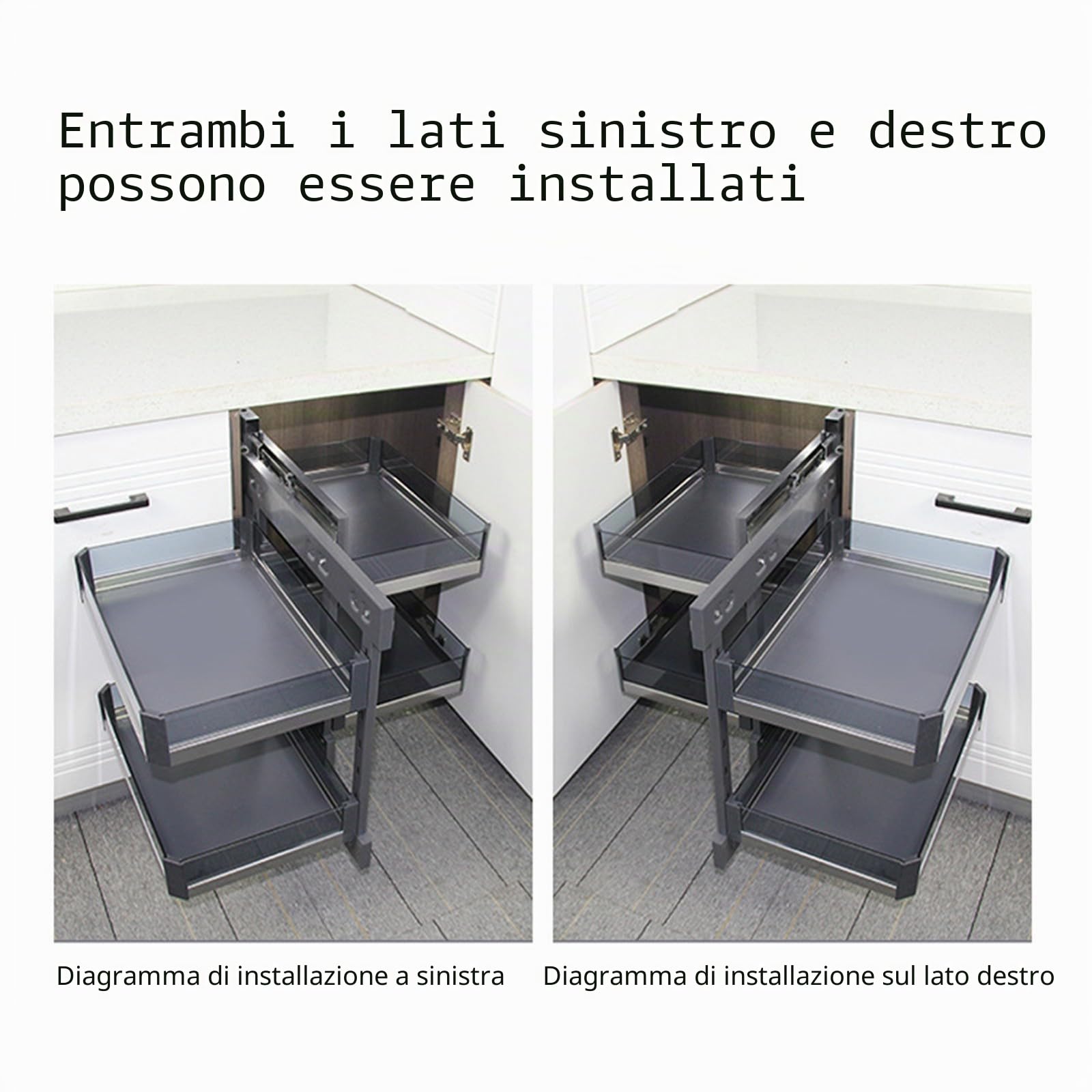 Armadietto ad angolo cieco, organizer per armadietto estraibile, organizer per armadio estensibile con cassetto portaoggetti scorrevole per casa, cucina, bagno 900frame