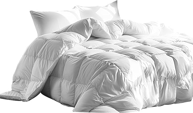 Serta Goose Feather Down Fiber Cotton Comforter King Size - 100% Cotton Duvet Insert - Hotel Luxury Hypoallergenic Bedding Comforter Light Warmth 106 x 90 Inch White