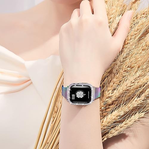 Miniatura 4 de Joyozy Correa delgada de acero inoxidable compatible con Apple Watch de 1.49, 1.57, 1.61, 1.65, 1.73 y 1.77 pulgadas, correa milanesa con funda