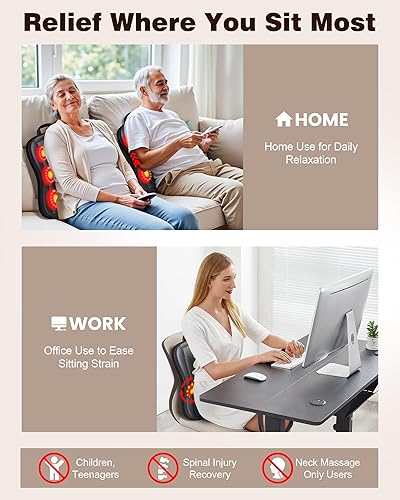 Miniatura 4 de Masajeador de espalda Shiatsu con calor masaje con rodillos hacia arriba y hacia abajo, masajeador eléctrico de espalda para aliviar el dolor de