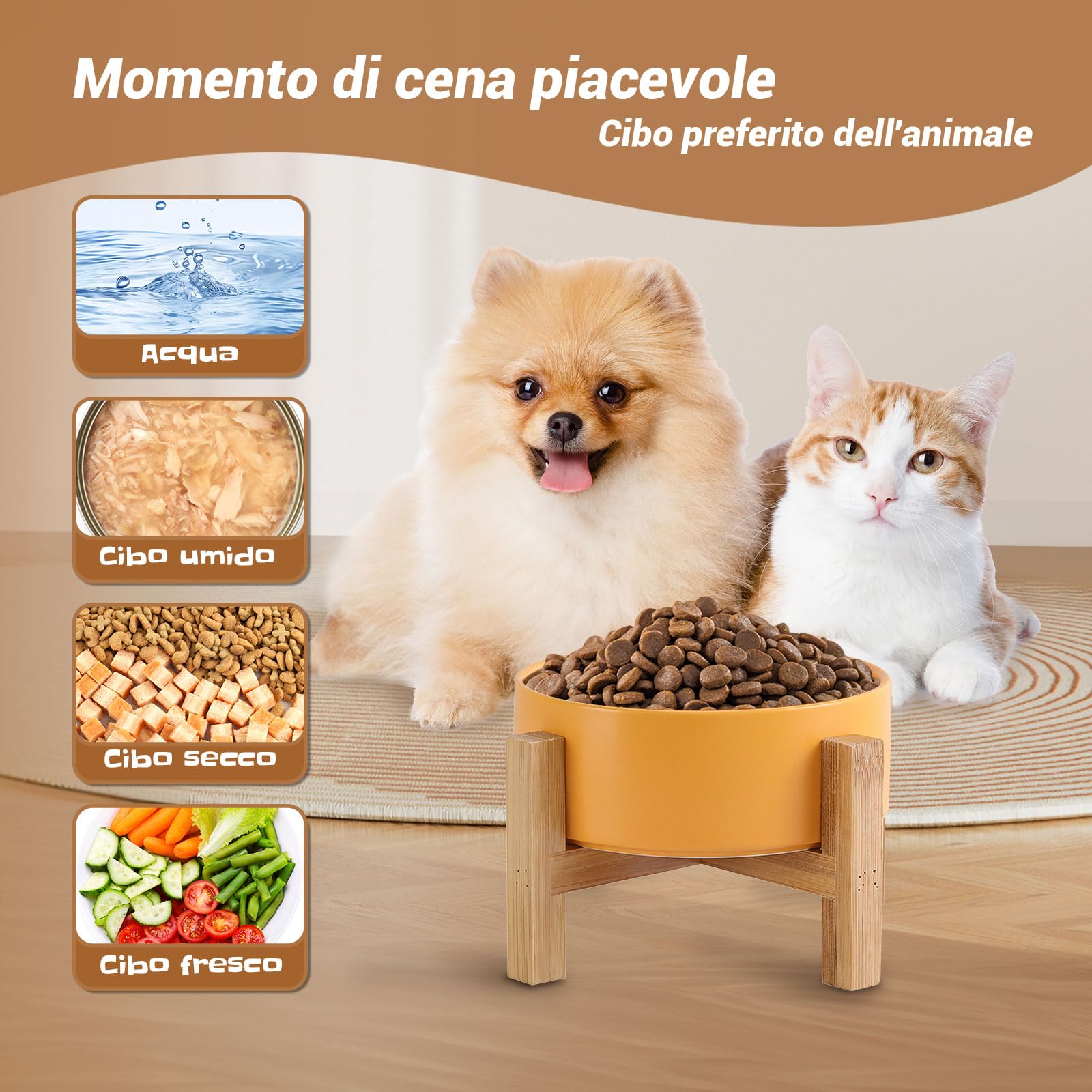 Ceramica Ciotole per Gatti Rialzate Antivomito Set di 2 per Cibo Acqua per Gatti Cani