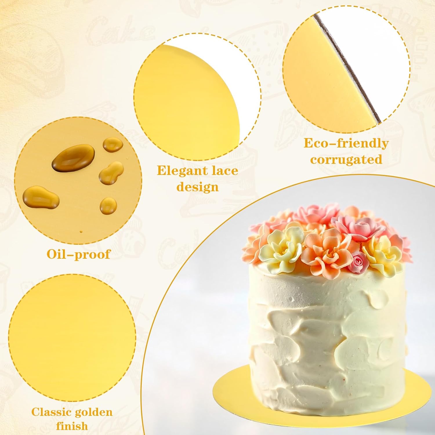 40 Pcs Cake Boards 10 Inch Round Round Circles Rounds Base Food-Grade Cardboard Cake Plate for Valentine Decorating Supplies Dessert