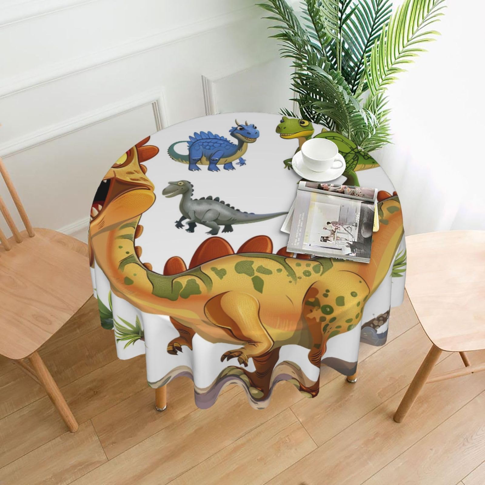 WPKJU Cartoon Dinosaur Images Printed Round Tablecloth 60 in Water Resistant Table Cover Washable Table Cloth for Dining Tables