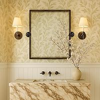 Vista 19 de Espejo rectangular de baño con marco de metal dorado cepillado, espejos de tocador biselados inclinables para pared, total 23.9 x 24 pulgadas