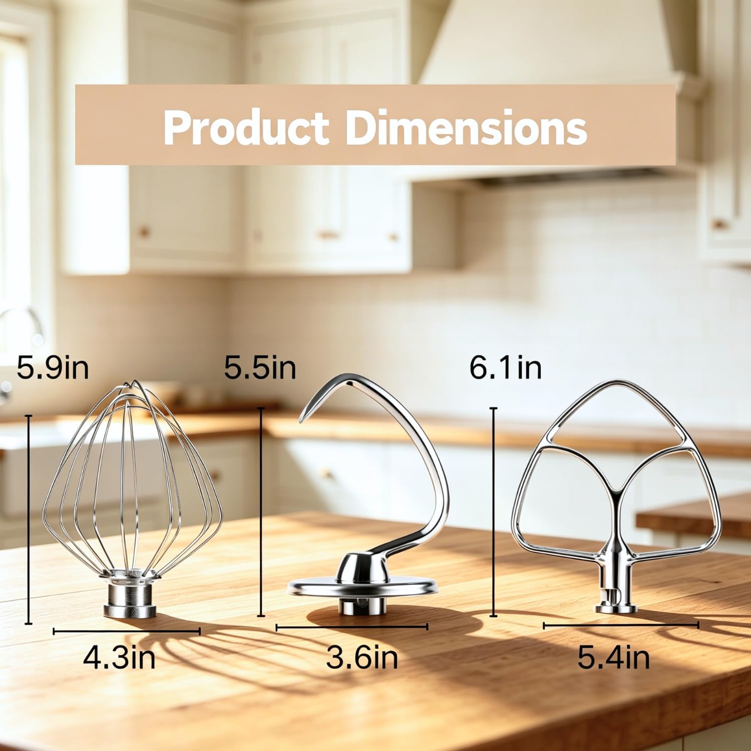 IAGREEA Stainless Steel 3 Pieces For KitchenAid Classic Attachments 4.5-5QT Tilt-Head Stand Mixers, K45WW Wire Whip/ K45DH Dough Hook /K45B Flat Beater for Mixer Accessories Replacement, Heavy Duty