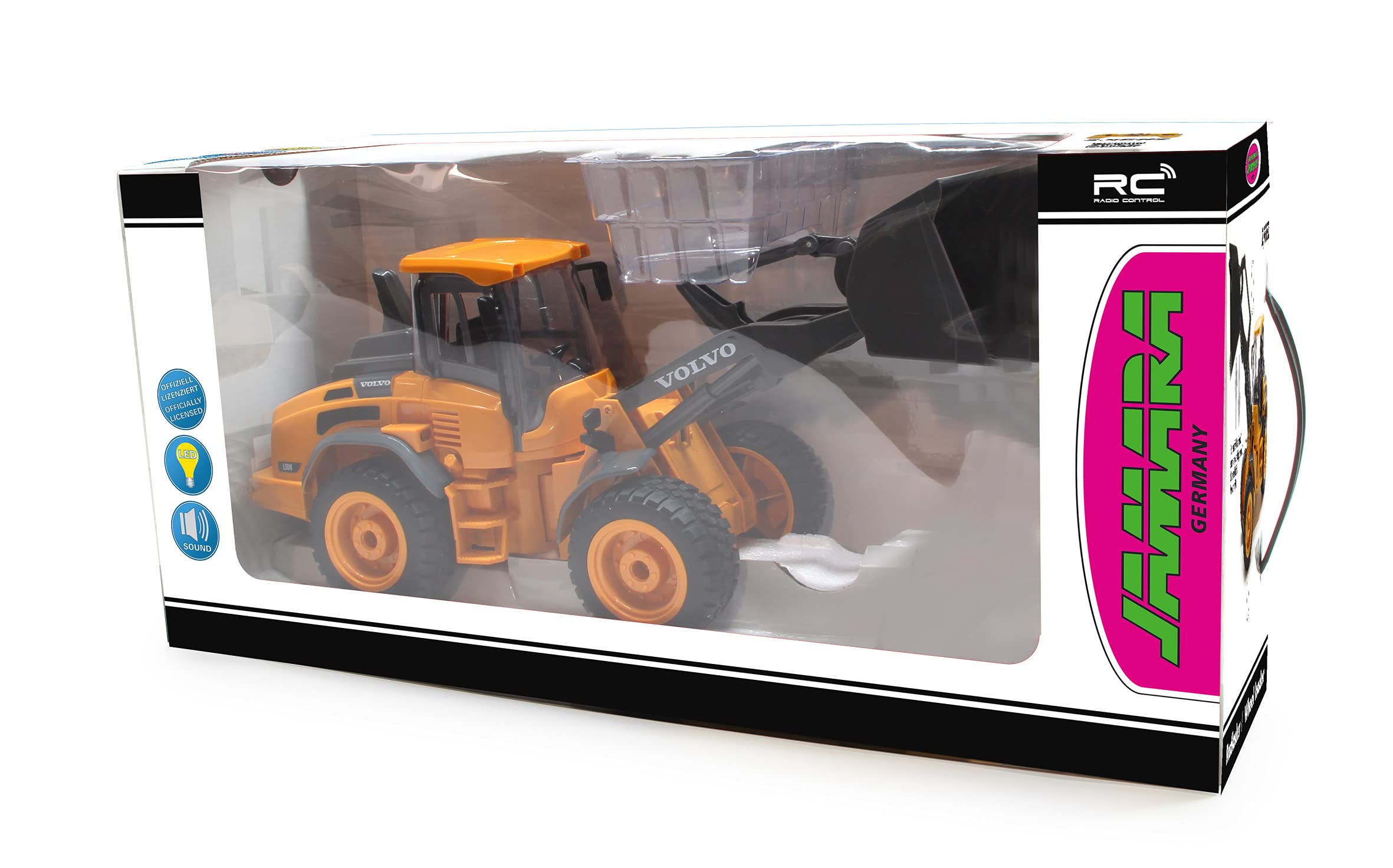 JAMARA Volvo L50 1:16 2,4GHz - originalgetreue Knicklenkung, Auto-Standby-Modus, Rückfahrwarnsound, 2 Radantrieb, Blinker, realistischer Motorsound 405058 Orange
