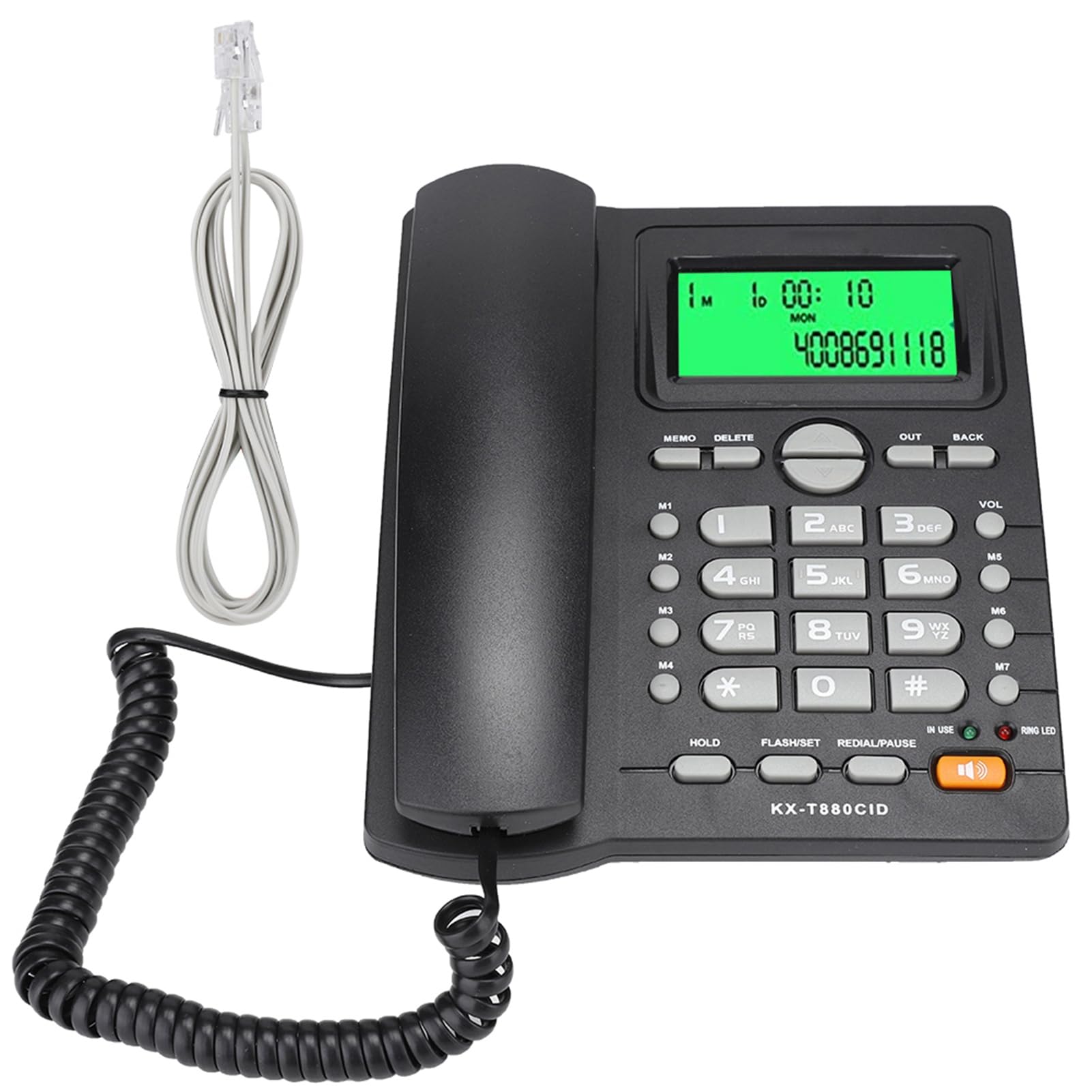 Telefono Fisso con Cavo, KX-T880C Telefono Fisso da Tavolo Senza Batteria Funzione di Visualizzazione 'ID Chiamante Muto Telefono Cablato Portatile per Casa, Hotel, Ufficio, Chiamate(Nero)