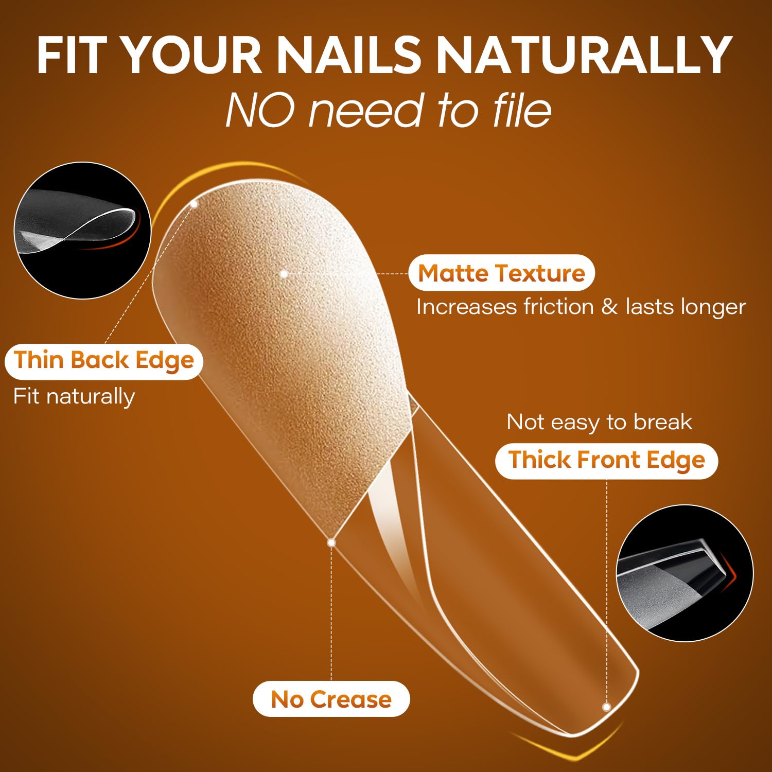 Nicedeco Clear Full Cover Natural False Nails, 216pcs, 12 Sizes, ABS Material, Gel X Nails for Extensions Acrylic Nails - Image 3
