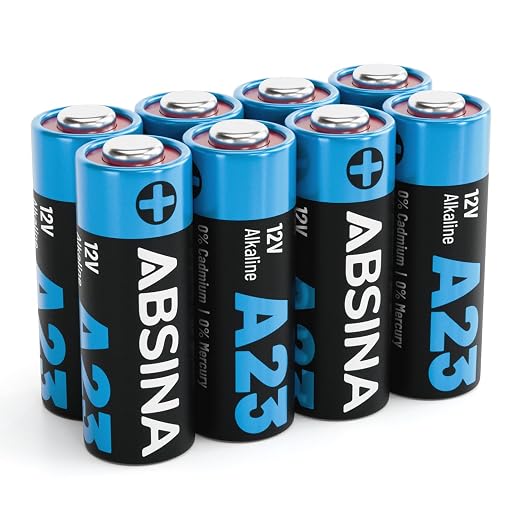 ABSINA 8X Pile A23 pour ouvre-Portes de Garage et Bien Plus - Pile 23A 12V étanche et à Longue durée de Vie - Piles 23A 12V, Pile A23 12V, Pile 12V 23A, A23 Pile, Piles A23
