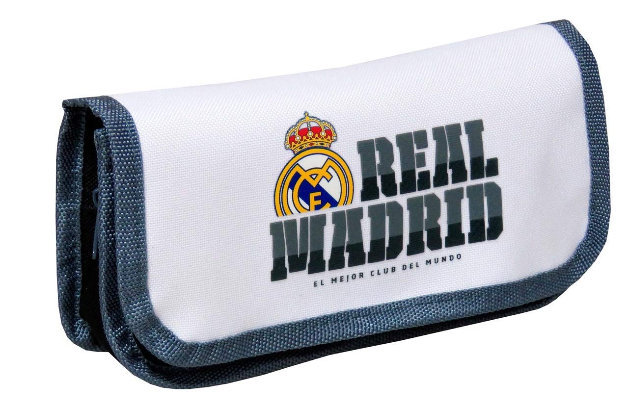 Real Madrid Fútbol Club, Estuche Portatodo con Solapa, Cierre de Velcro, Producto Oficial Real Madrid, Color Blanco (CyP Brands)