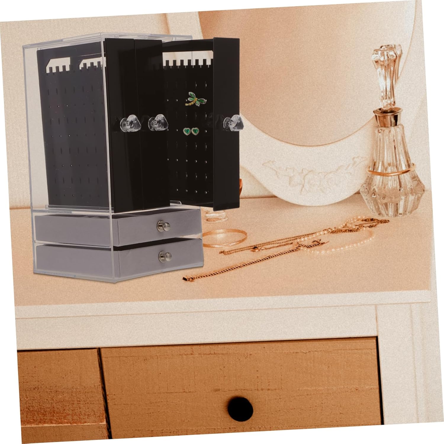 Large Capacity Jewelry Organizer Box for Earrings Necklaces and Bracelets Stylish Display Stand for Vanity for Home and Travel Random Color